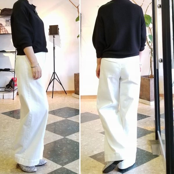 白いワイドパンツ 柔らかデニムの綺麗めコーディネート 50代からのファッション セレクトショップネオのブログ